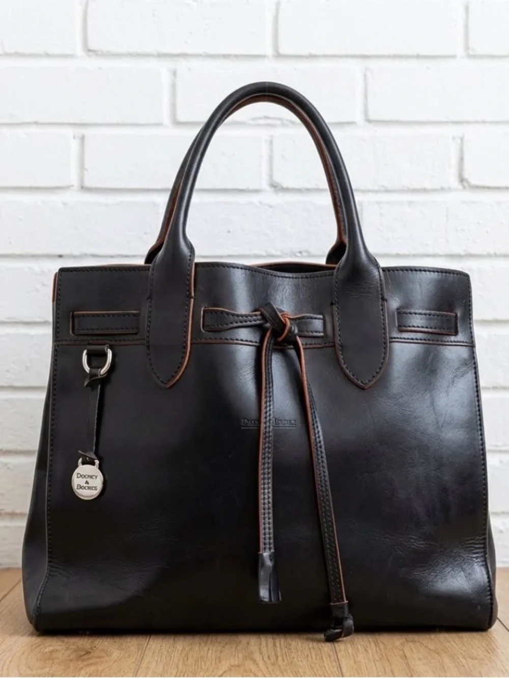 Dooney & Bourke Black Leather Draw-Tie Tote